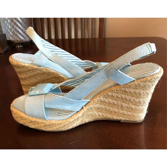 GITANO - NWT - L Sz 7.5 Lt. Blue Canvas Espadrilles. Jute-Wrapped 4” Heels CUTE - Picture 6 of 16
